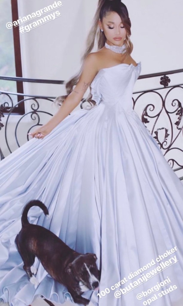 ariana grande blue grammy dress Ariana Grande Grey Celebrity Ball Gown Prom Red Carpet Dress Grammys