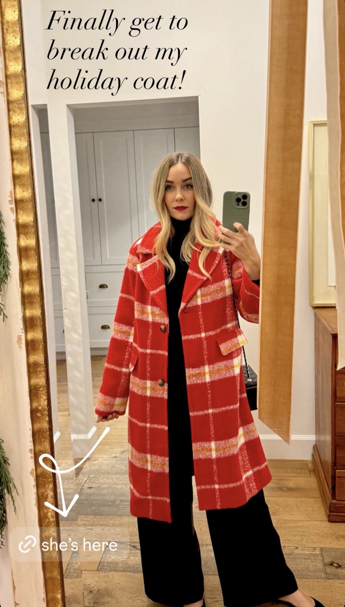 Lauren Conrad presents you the long plaid red overcoat at Kohl's